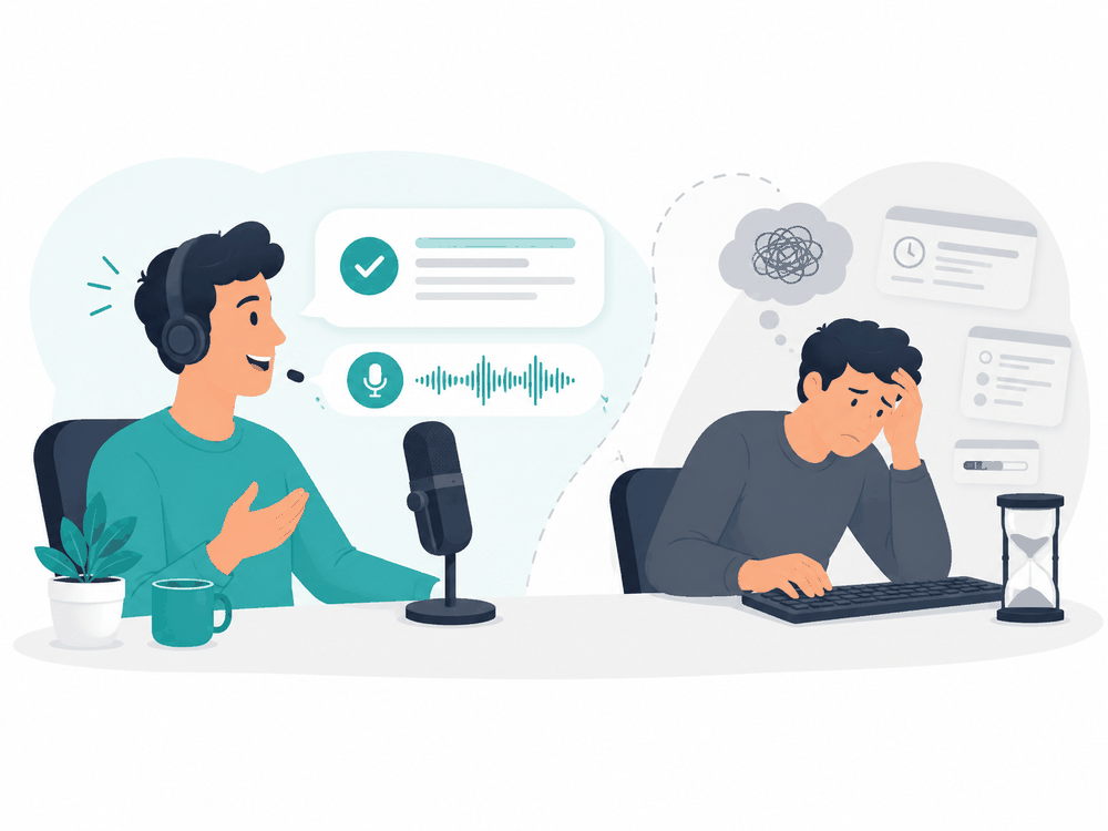 音声で話す人と、キーボード入力に苦戦する人の比較